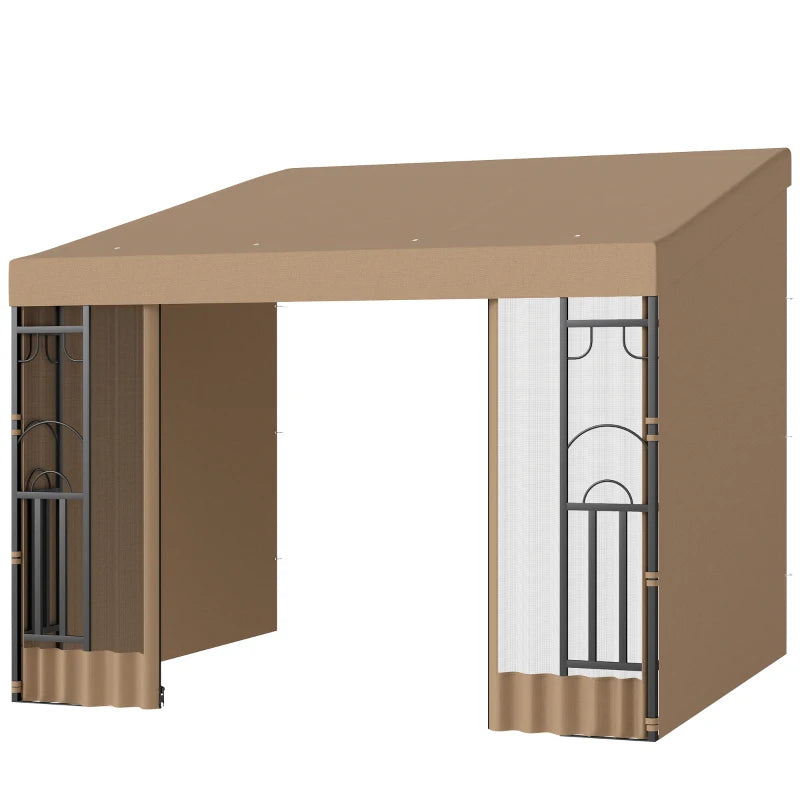 10' x 10' Wall Pergola, Outdoor Gazebo with 2 Curtains and 2 Nettings, UV Resistant, for Patio, Deck, Khaki