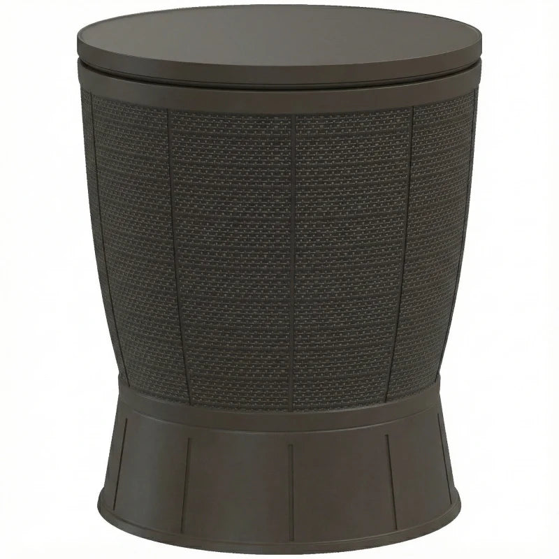 11 Gallon Patio Cooler Side Table, Outdoor Cooler Bar Table with Height Adjustable Top, Drainage Plug, Brown