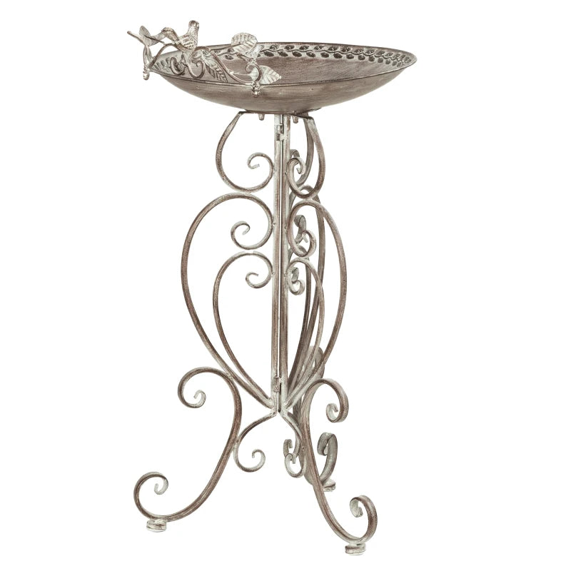 30" Tall Bird Bath with Bird Statues and Decorative Stand, Freestanding Vintage Garden BirdBath Bowl Pedestal, Brown