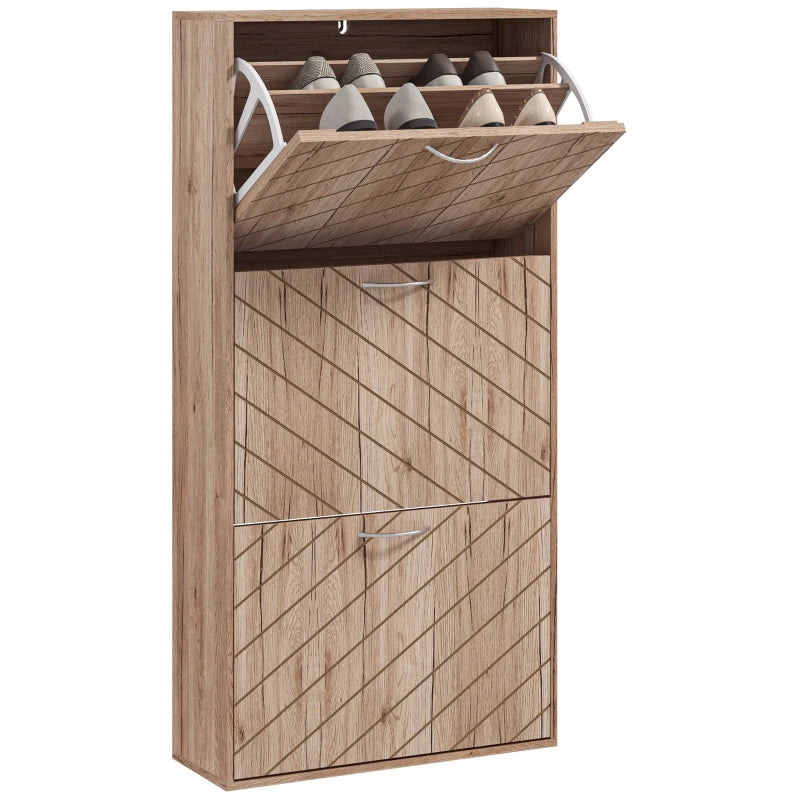 Shoe Storage Cabinet with 3 Flip Drawers, Narrow and Slim, 12 Pair of Shoes Organizer for Hallway, Entryway, Nature Wood