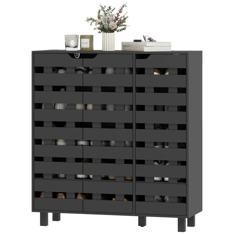 Shoe Cabinet, 20 Pair Shoe Storage Cabinet with Hollowed-Out Doors, Black
