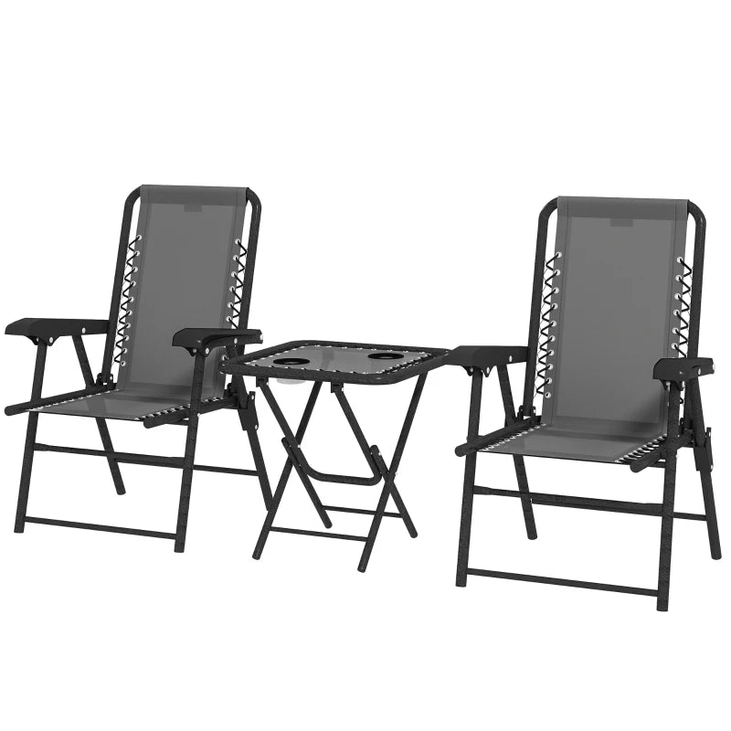3 Pieces Patio Bistro Set, Outdoor Folding Table and Chairs Set, Metal Patio Furniture Set with Cup Holders