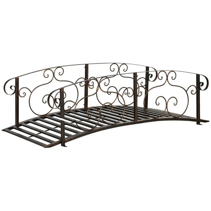 6FT Steel Garden Bridge with Safety Siderails, Decorative Arc Landscaping Bridge for Backyard Creek Stream Pond, Brown