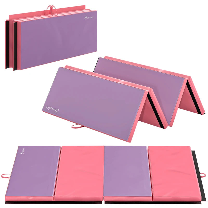Soozier 4'x6'x2'' Folding Gymnastics Tumbling Mat, Exercise Mat with Carrying Handles for Yoga, MMA, Martial Arts, Stretching, Core Workouts, Pink and Purple