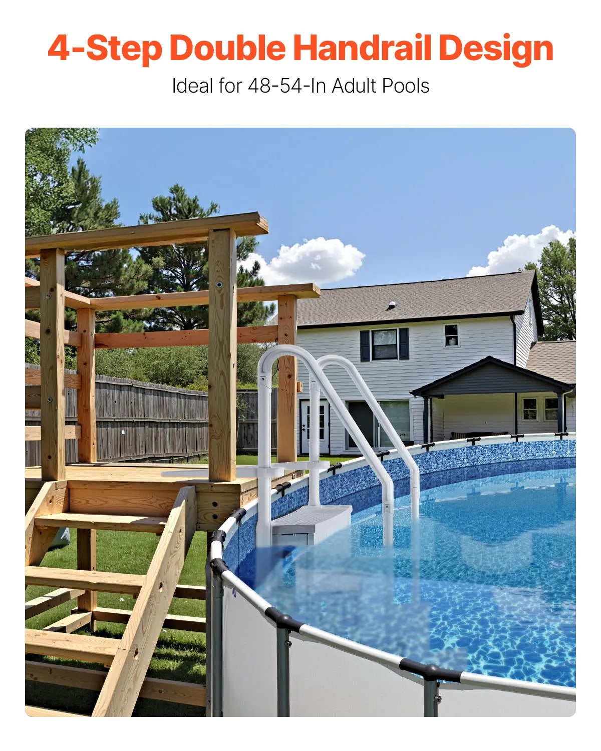 VEVOR 4-Step Grey Pool Ladder of 2 Handrails Supports 400 lb for 48-54 In Pool