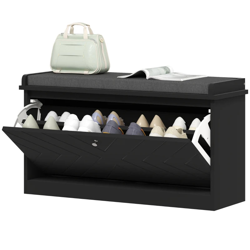 Shoe Storage with Seat, Upholstered Hallway Bench, Shoe Bench with Flip Drawer, Adjustable Shelf for 6-8 Pairs of Shoes