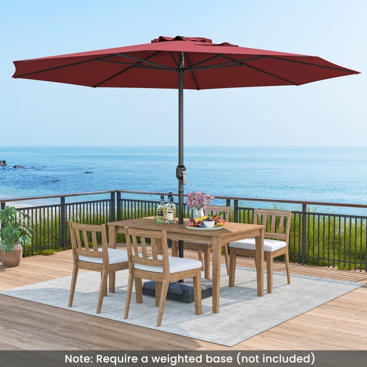 12 Feet Patio Umbrella with Crank Handle and 8 Sturdy Ribs-Red