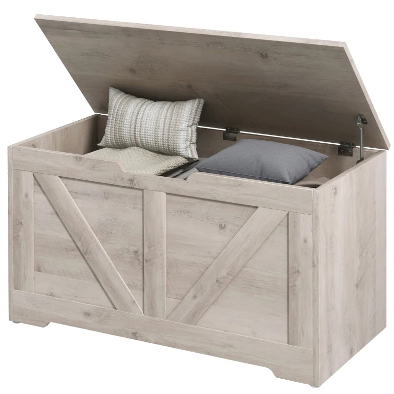 31.5 Inches Storage Chest, Storage Trunk with 2 Safety Hinges for Living Room, Grey Wood Grain