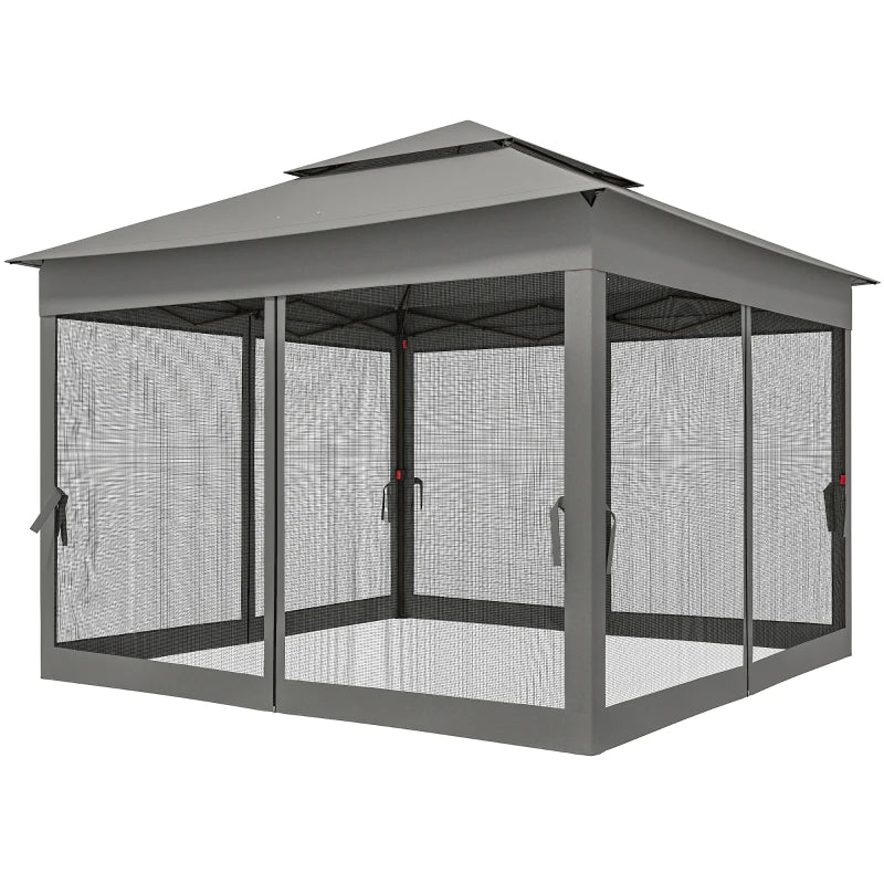 11' x 11' Pop Up Canopy 2-Tier Soft Top Shelter Event Tent w/ Netting Carry Bag for Patio Backyard Garden, Dark Grey