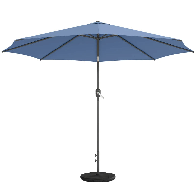 10' x 10' Round Market Umbrella with Base and Sandbag, Patio Umbrella with Crank Handle and Tilt, Blue