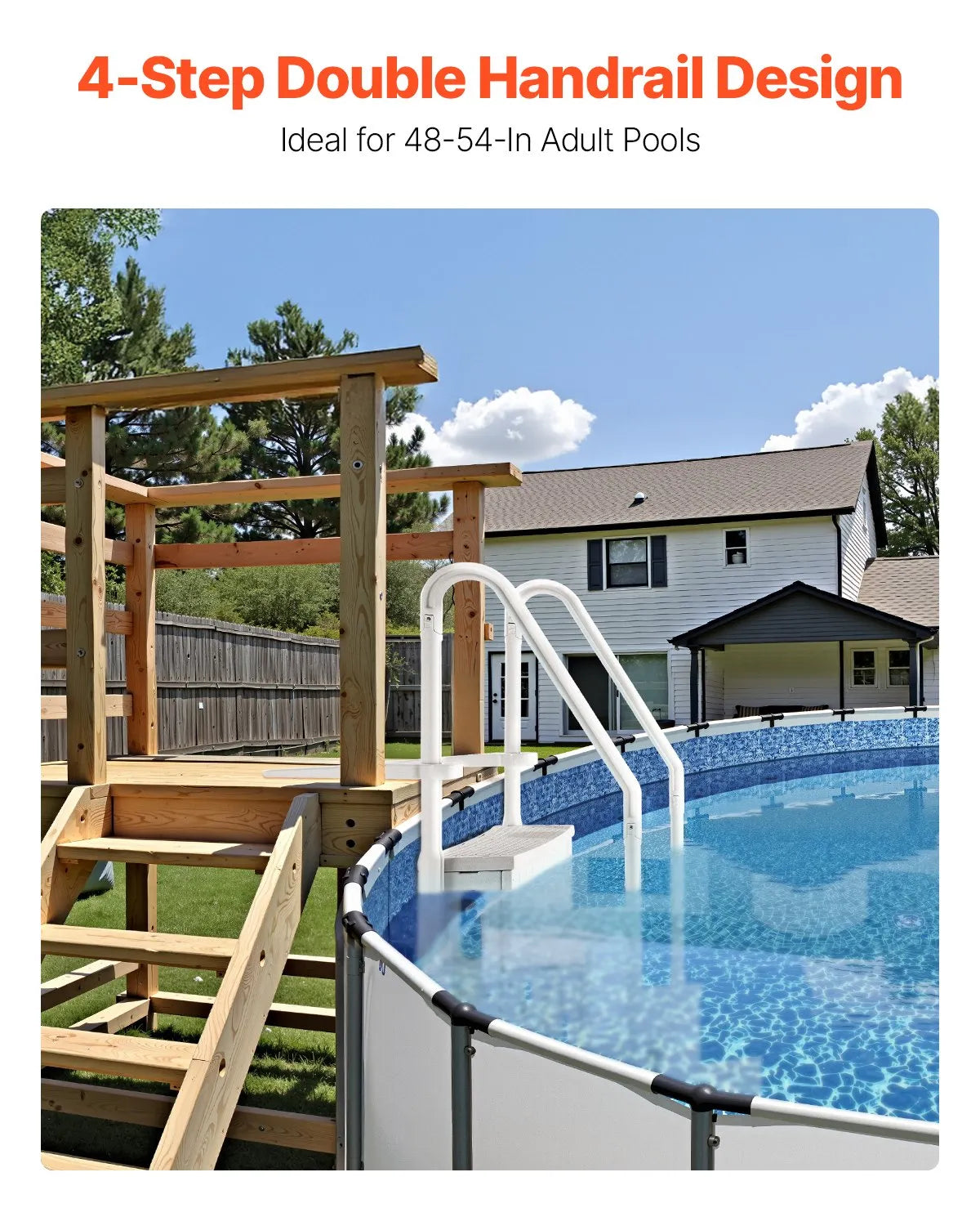 VEVOR 4-Step White Pool Ladder of 2 Handrails Supports 400 lb for 48-54 In Pools