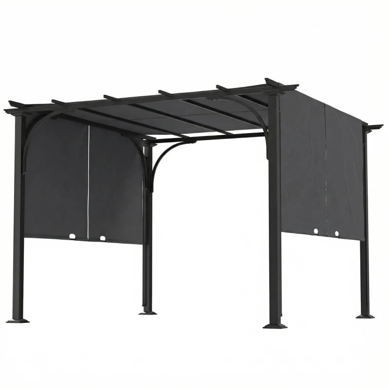 10' x 10' Retractable Pergola Canopy, UPF50+ Outdoor Metal Pergola Gazebo Sun Shade Shelter with Steel Frame, Dark Grey
