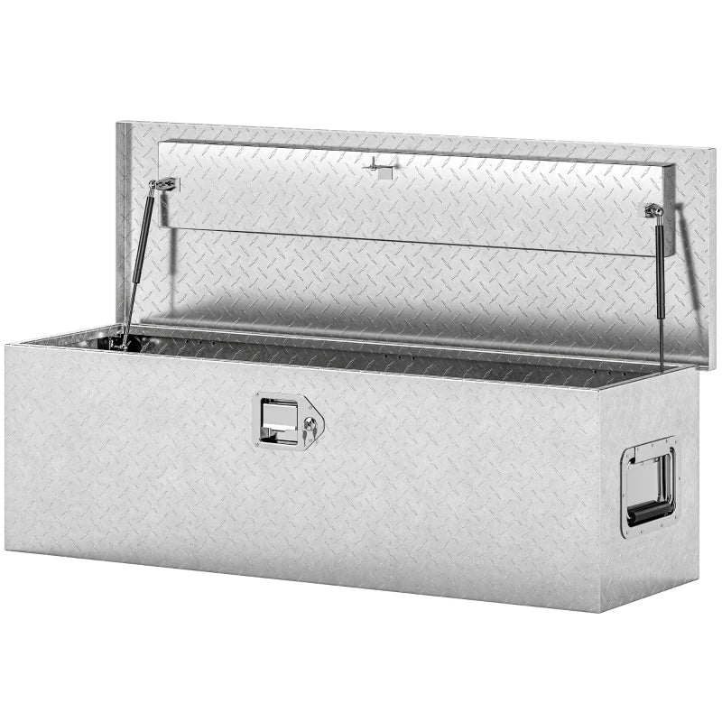 48 Inch Truck Bed Tool Box, Heavy Duty Aluminum Diamond Plate Trailer Tongue Box with Side Handle and Locks Keys