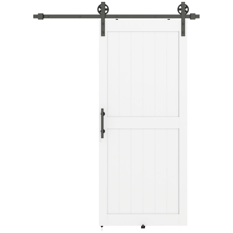 36inx84in Barn Door with 6FT Sliding Door Hardware Kit, Handle, Upgraded Rollers and Floor Guide, Waterproof, White