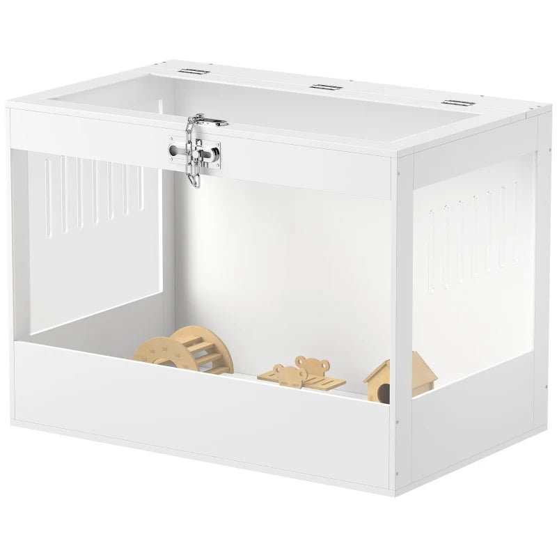31.5"L Hamster Cage with Openable Top, Hut, Seesaw, Ladder for Dwarf Hamster, Gerbil, White