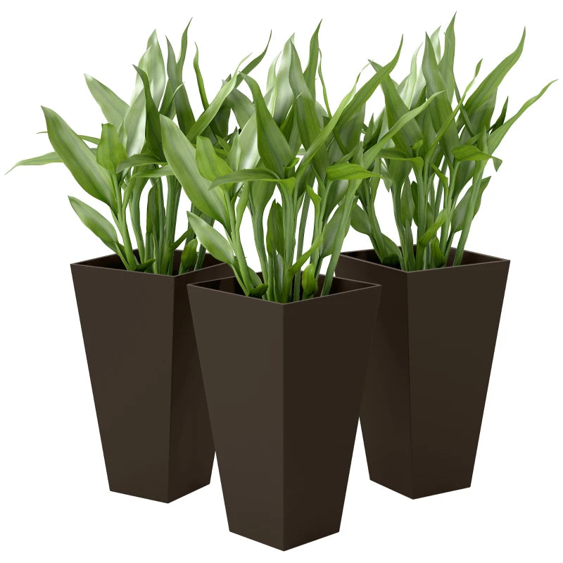 28" Tall Garden Plastic Planters, Outdoor and Indoor Flower Pots, Set of 3 for Entryway, Patio, Yard, Brown