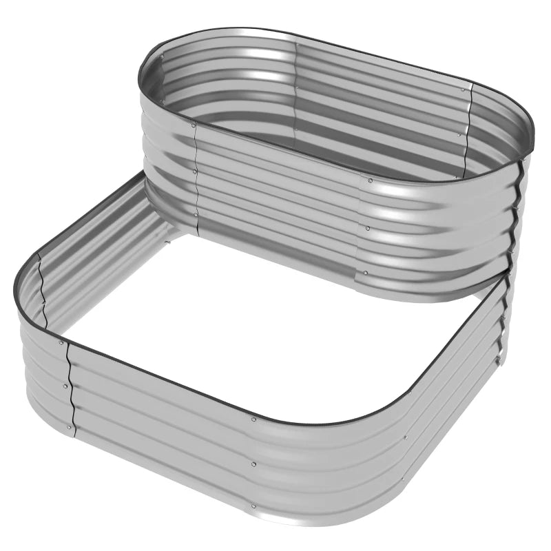 3.4'x3.4'x1' Outdoor Raised Garden Bed, 2-Tier Galvanized Planter Box with Safety Edging for Vegetable, Flower, Fruit