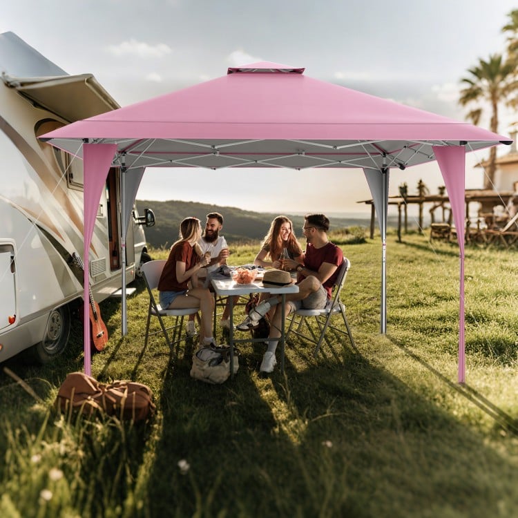 13 X 13 FT Pop up Gazebo with Portable Carrying Bag 8 Stakes and 4 Wind Ropes-Pink