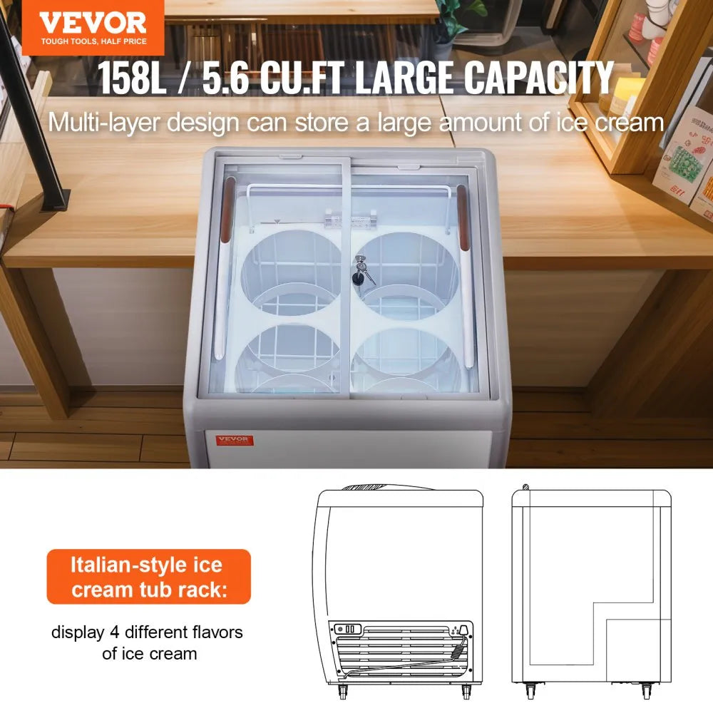 VEVOR 5.6 Cu.ft Commercial Ice Cream Display Case Gelato Dipping Freezer Cabinet