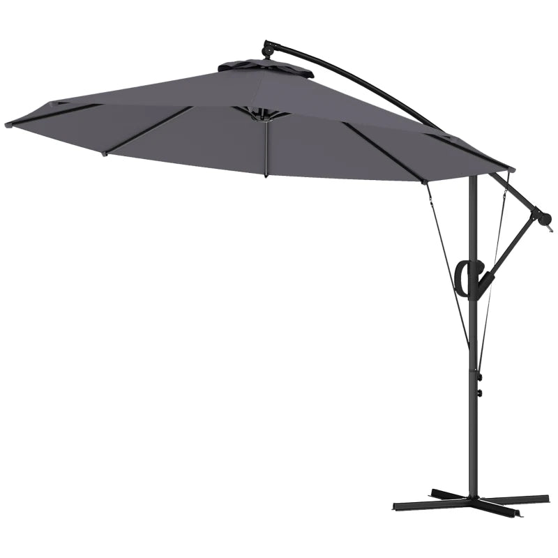 118.1" Patio Offset Umbrella with Cover and Wind Protection Strap,with Crank Handle and Tilt, UPF50+, Grey