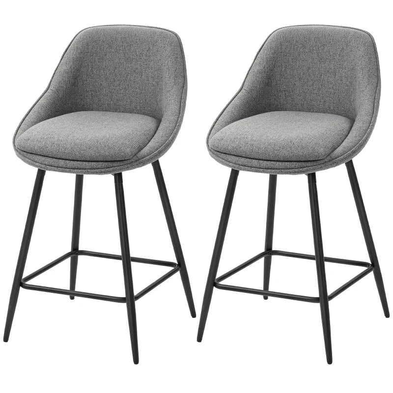 26" Counter Height Barstools Set of 2, Upholstered Swivel Bar Stools with Backrests and Armrests, Dark Grey