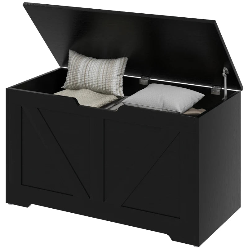 31.5 Inches Storage Chest, Storage Trunk with 2 Safety Hinges for Living Room, Black Wood Grain