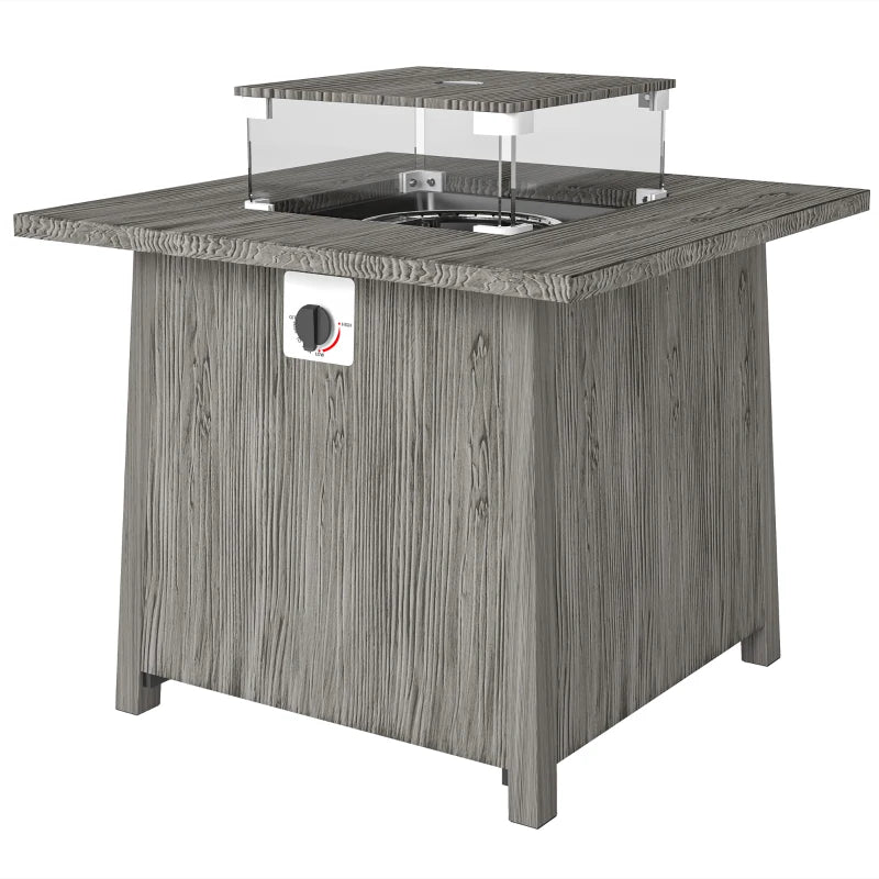 28" Propane Fire Pit Table 40,000 BTU Square Outdoor Gas Fire Table with Waterproof Cover, Adjustable Foot Pads