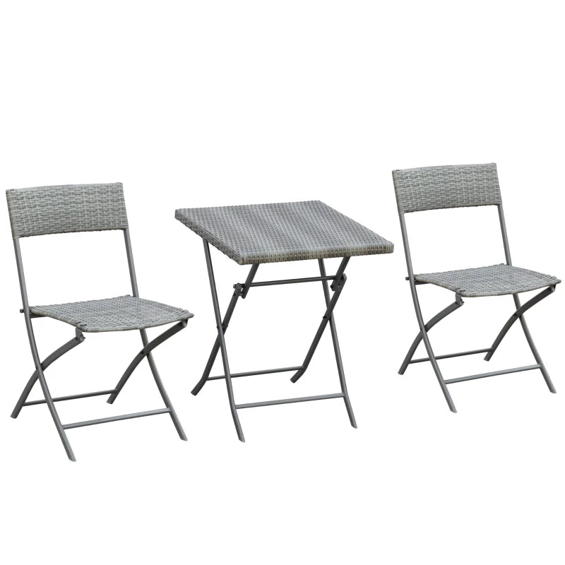 3-Piece Outdoor Folding Rattan Bistro Set, Grey