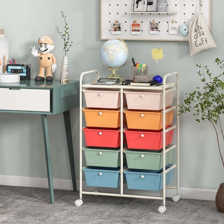 10-Drawer Rolling Storage Cart-Multicolor