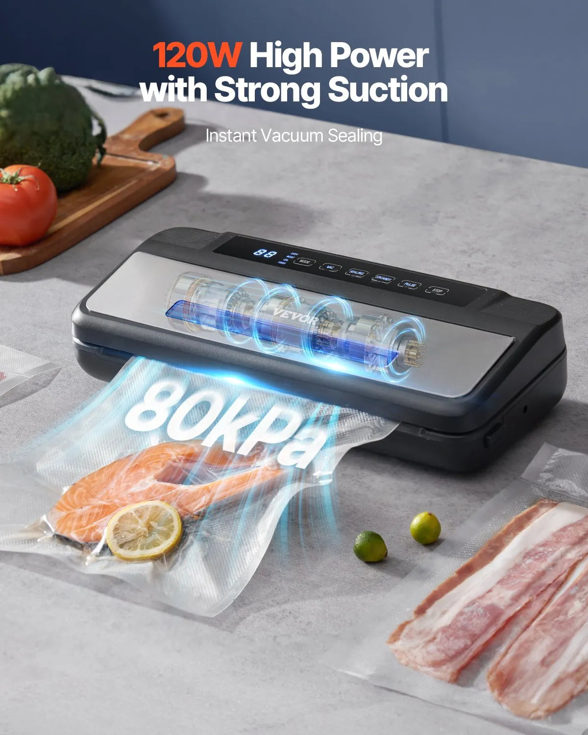 VEVOR 7-in-1 Vacuum Sealer Machine Compact Automatic Food Saver 120W Bags & Roll