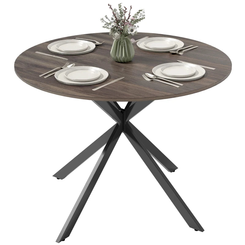 40" Round Kitchen Table for 4, Industrial Dining Table with Steel Legs for Dining Room, Distressed Brown