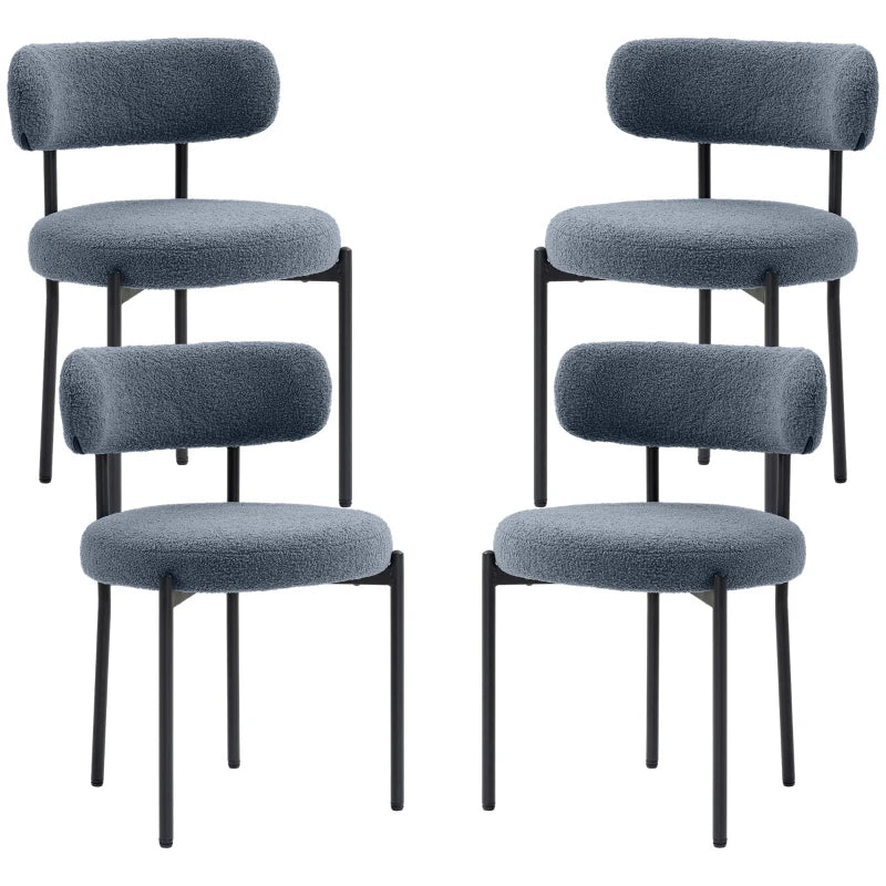 4 Pieces Kitchen Chairs, Modern Dining Chairs w/ Berber Fleece Upholstery and Steel Legs for Living Room, Grey