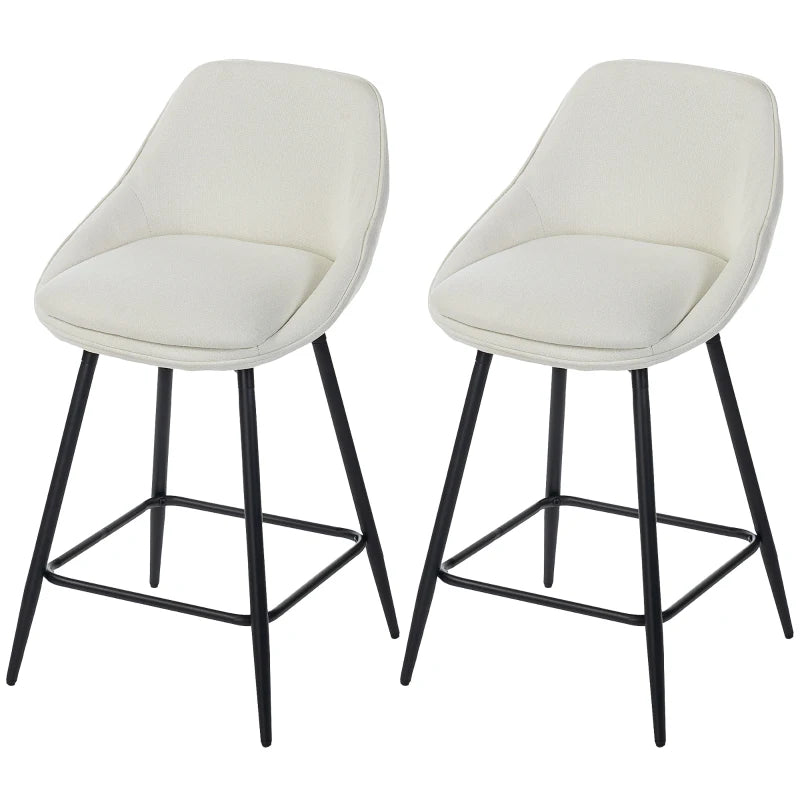 26" Counter Height Barstools Set of 2, Upholstered Swivel Bar Stools with Backrests and Armrests, Cream White