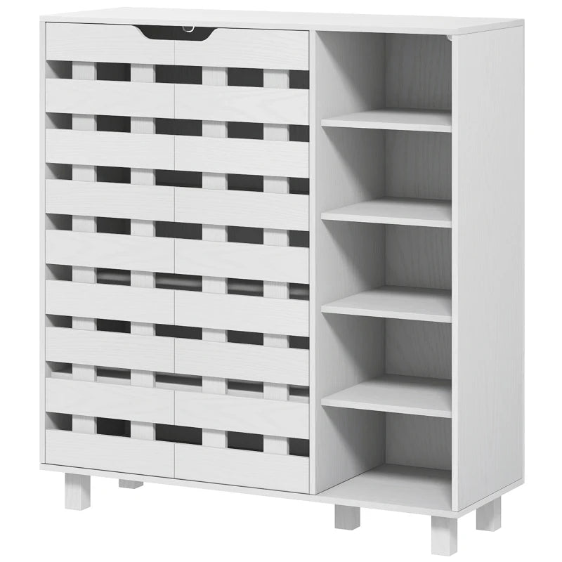 Shoe Cabinet, 21 Pair Shoe Storage Cabinet Organizer with 5-tier Double Door Cupboard and 5-tier Open Shelves, White
