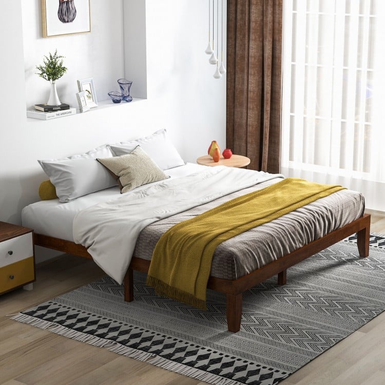 14 Inch King Size Rubber Wood Platform Bed Frame with Wood Slat Support-Walnut
