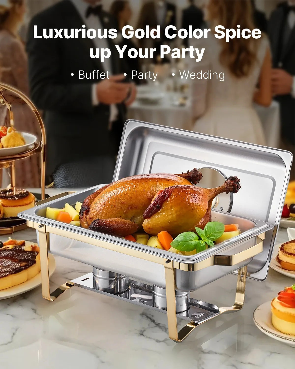 VEVOR 8 Qt 4 Pack Rectangle Chafing Dish Buffet Set Fullsize Pan Stainless Steel