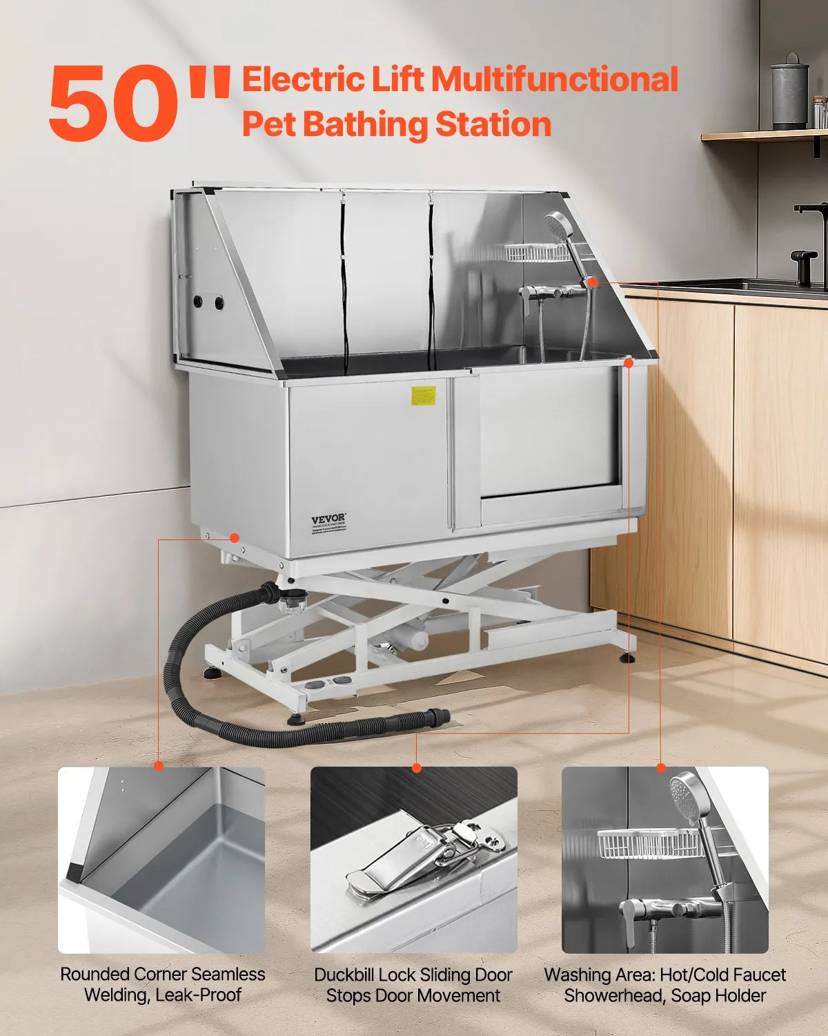 VEVOR 50 Inch Electric Dog Grooming Bath Tub Stainless Steel w Water Filter