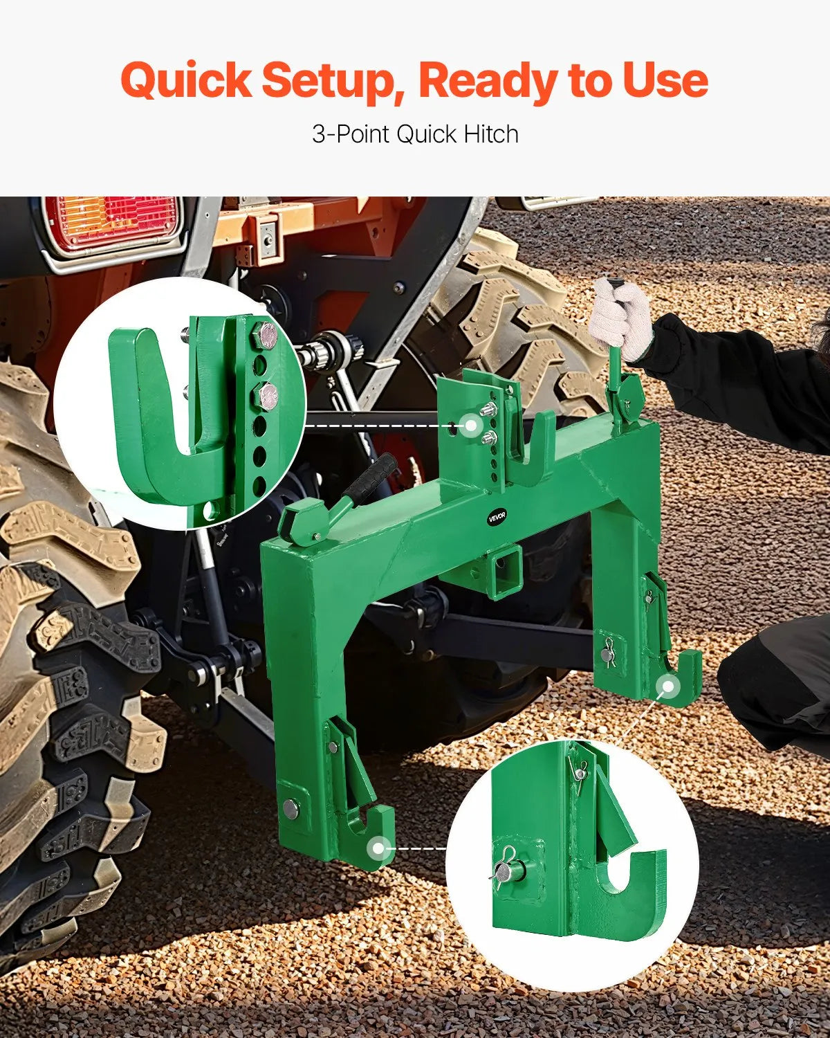 VEVOR 3-Point Quick Hitch 2" Receiver Fit Category 1 & 2 Tractor 3000lb Green