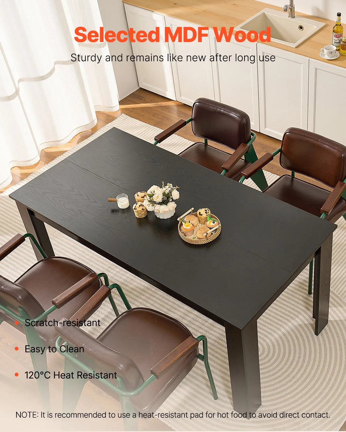 VEVOR 63in Rectangle Dining Table Wood Kitchen Table for 4-6 Person (Only Table)