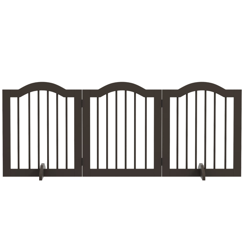 24" Freestanding Pet Gate For Dogs with 2 Support Feet, Coffee