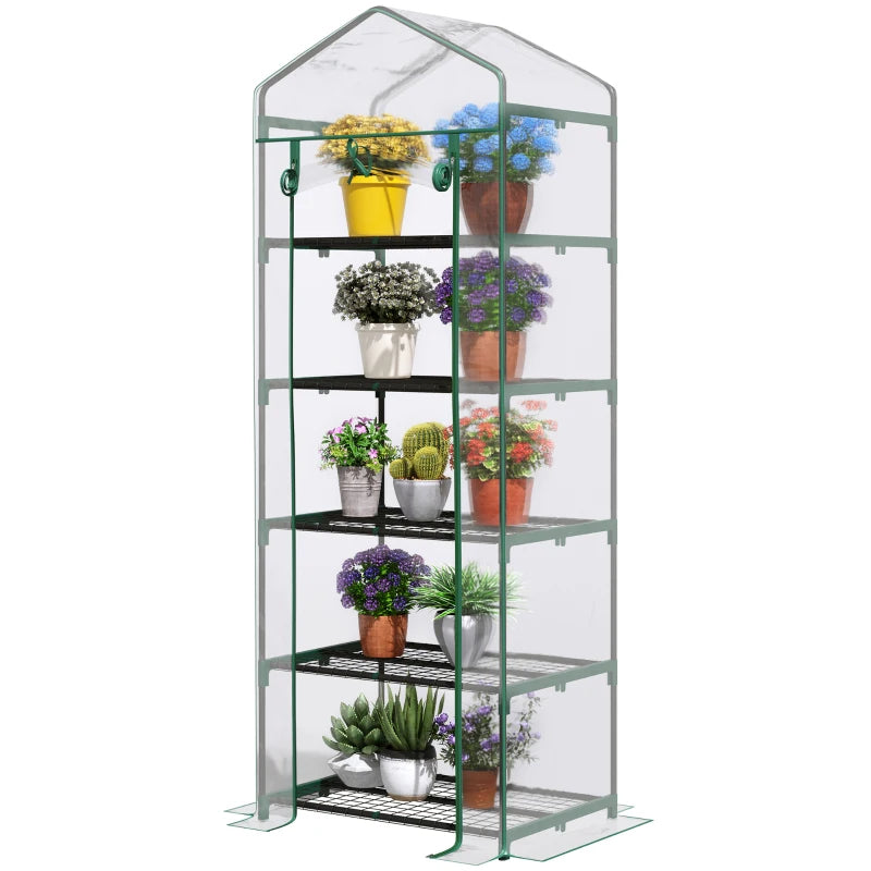 5 Tier Mini Greenhouse, Portable Outdoor Flower Stand with Shelf Clips, Indoor Greenhouse with Steel Frame, Transparent, 27.25" x 19.25" x 76", Clear