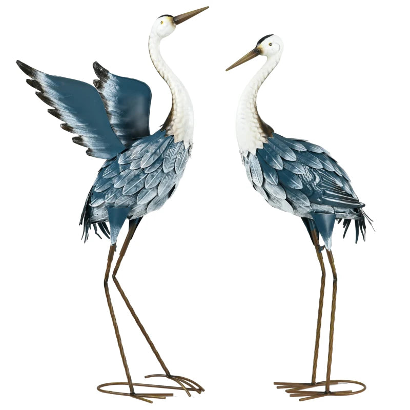 Set of 2 Garden Sculptures, Heron Garden Statues for Lawn, Patio, Backyard Decoration, 29" & 27.5", Blue