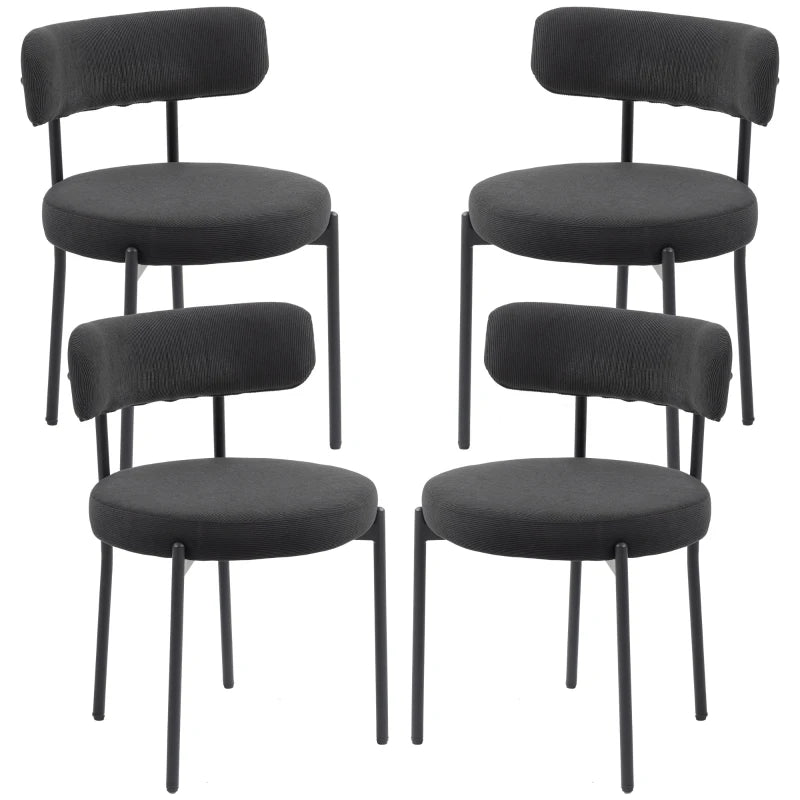 4 Pieces Kitchen Chairs, Modern Dining Chairs w/ Corduroy Upholstery and Steel Legs for Living Room, Black
