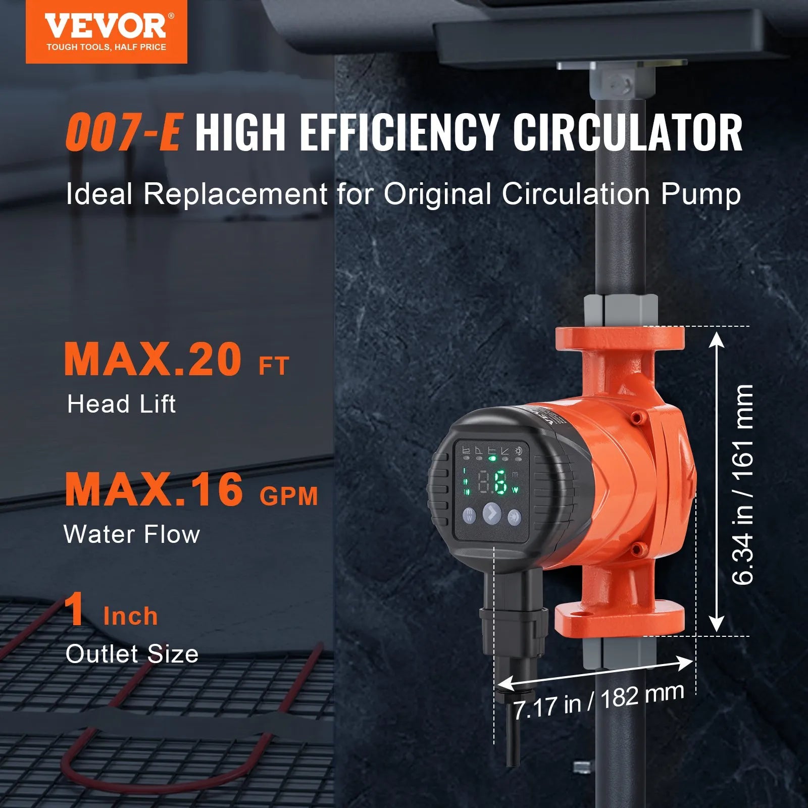 VEVOR 007E-2F2 High Efficiency Circulation Pump 110V 42W EMC Circulator Pump