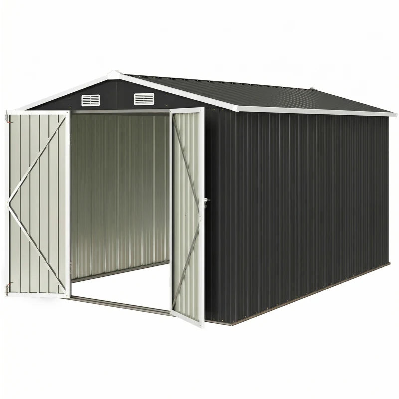 10' x 10' Metal Shed, Heavy Duty Outdoor Storage Shed with 4 Vents and Lockable Double Doors, Dark Grey