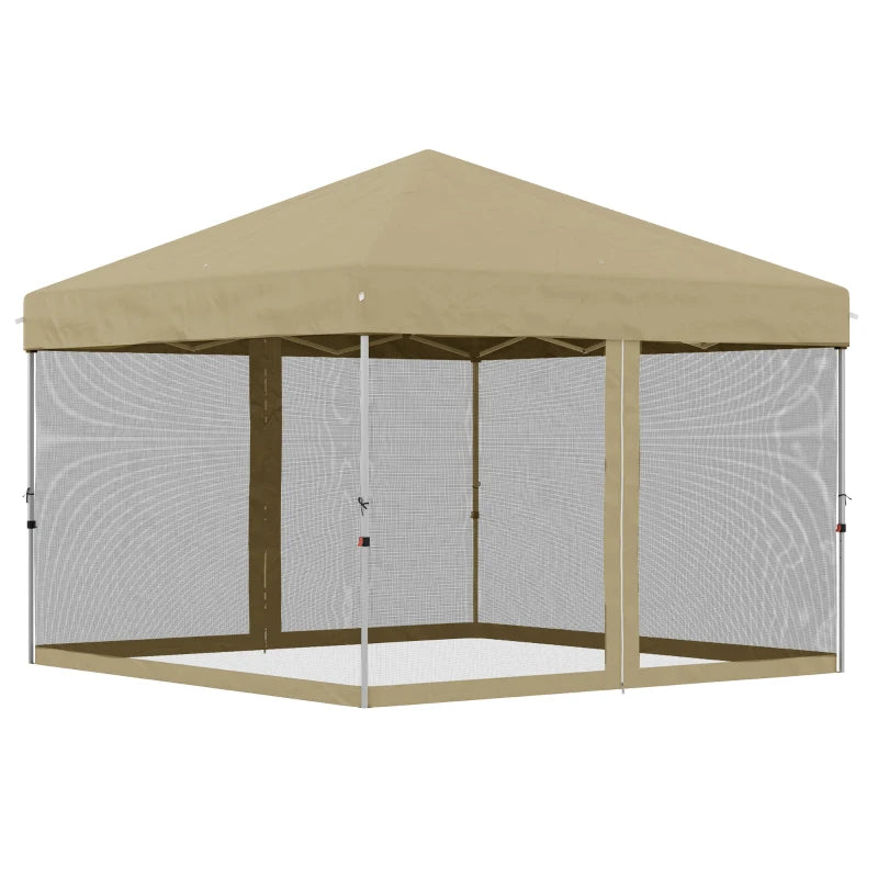 10' x 10' Pop-Up Party Tent UPF50+ Outdoor Canopy Tent with Mesh Sidewalls, 3-Level Adjustable Height, Roller Bag, Khaki