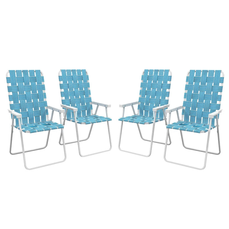 Set of 4 Folding Patio Chairs, Portable Chair Set with Armrests for Camping, Garden, Pool, Beach, Backyard, Blue
