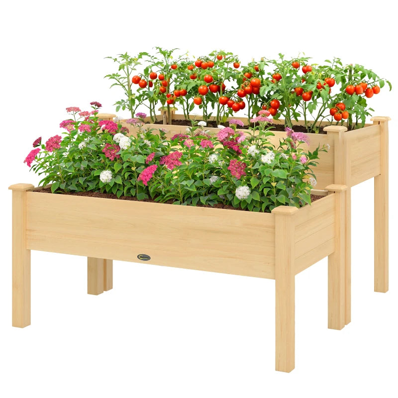 2 Tiers Wood Plant Raised Bed Flower Vegetable Herb Grow Box Stand Garden Step Planter Stand Free Combination Natural