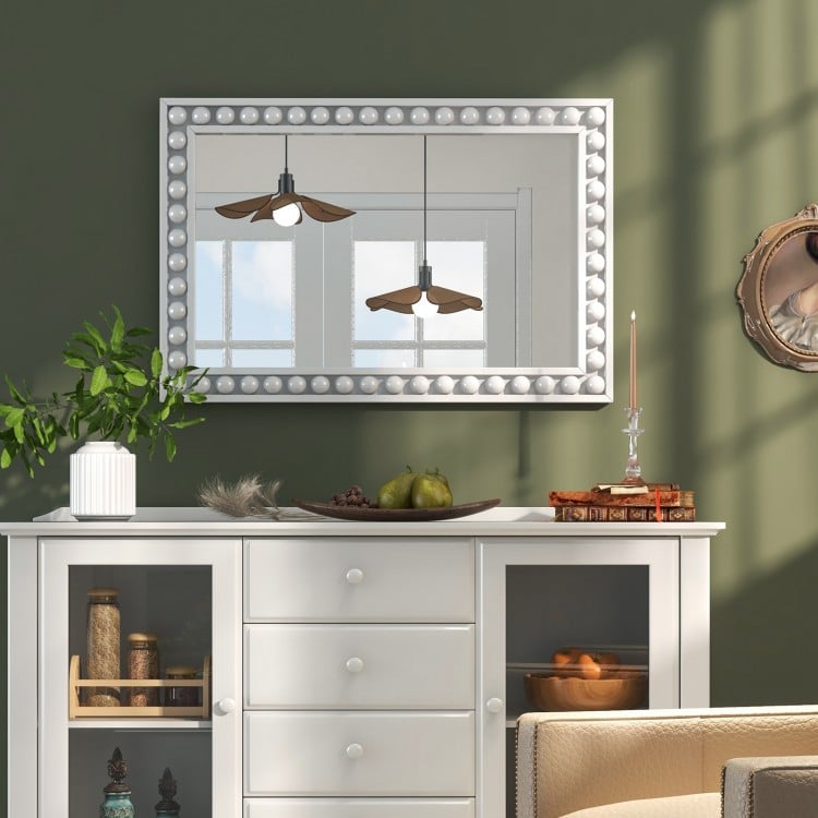 24 x 36 Inches Rustic Wall Mirror with Solid Wood Frame for Living Room Bedroom-White