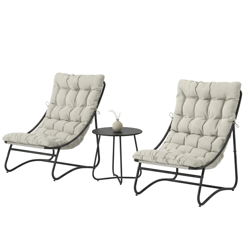 3 Piece Outdoor Bistro Set, Round Patio Table and Chairs Set for 2 with Breathable Mesh Seat and Cushions, Light Grey